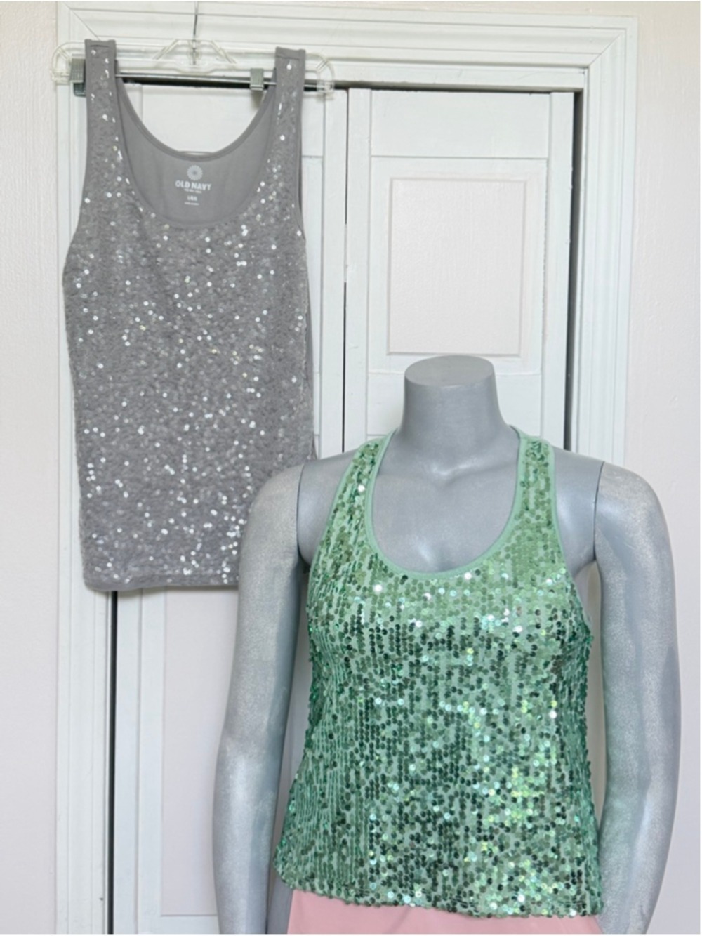 Bundle lot of sequin tank tops Racerback Glitter Grey Green size Large